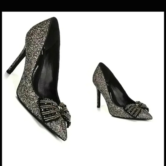 Black Sparkling Glitz Bling Bow Evening  Holiday Size 11 W - Picture 1 of 4